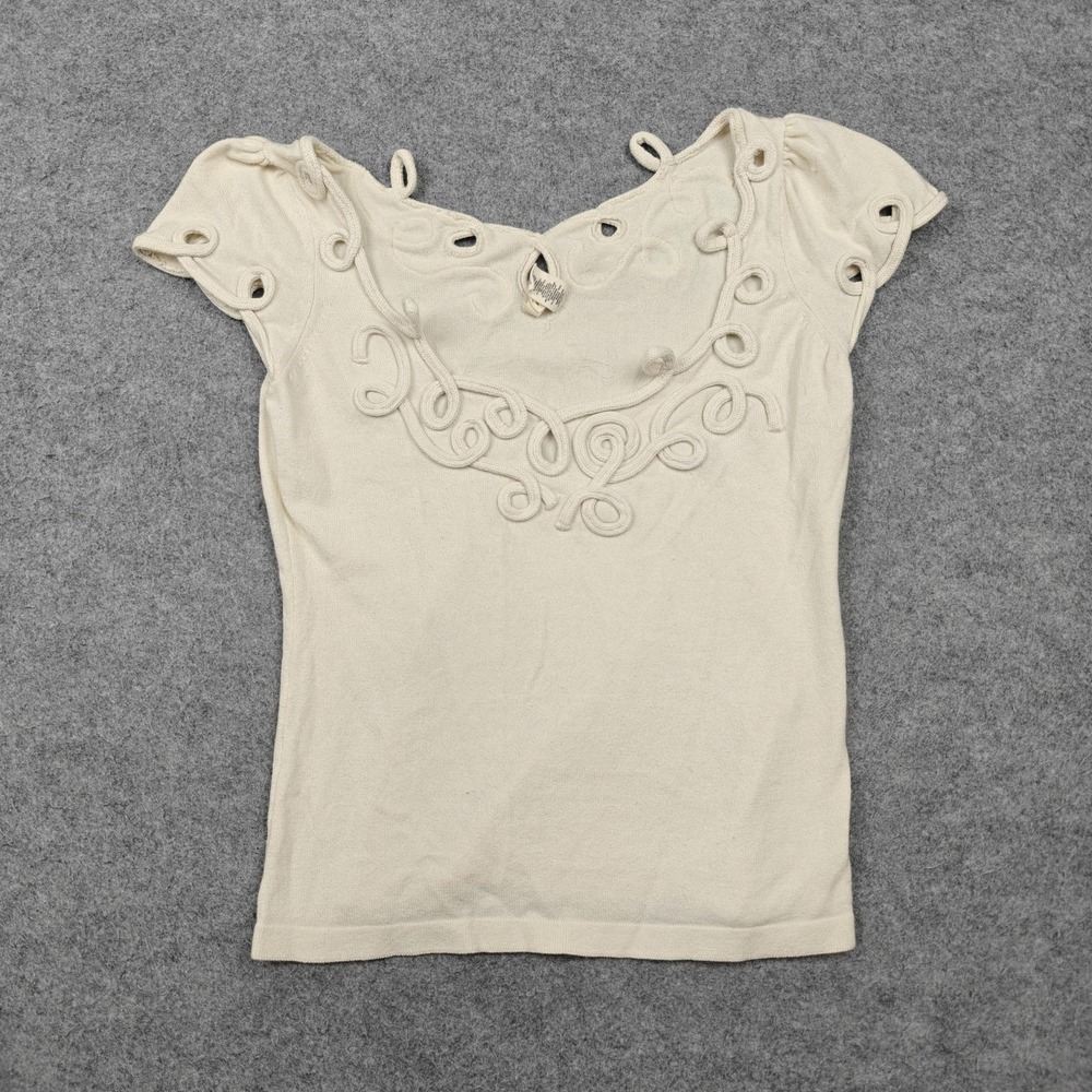 Moth Shirt Womens Small White Scoop Neck Cutout Short Sleeve Top Anthropologie